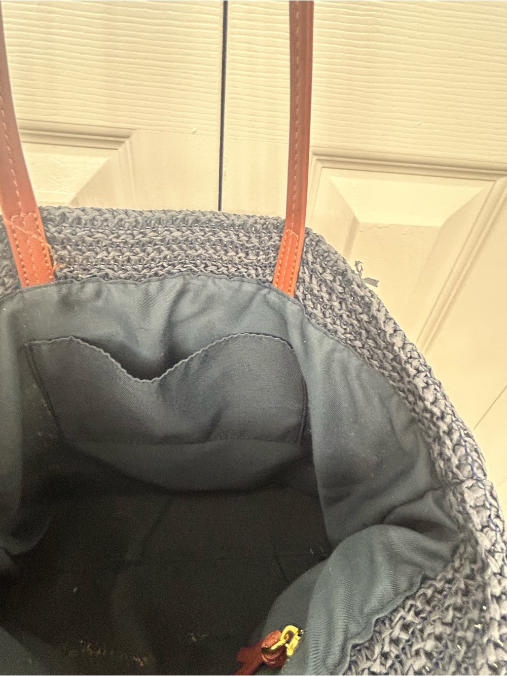 Miu Miu Black Cream Red Crochet Straw Tote with Brown Leather Straps looks like - Picture 10 of 14